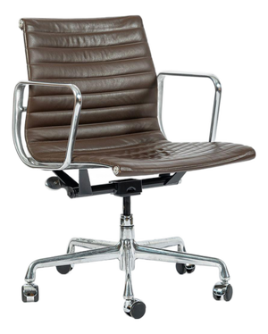 Eames Herman Miller Brown Leather Aluminum Group Thin Pad Desk Chair, 2008