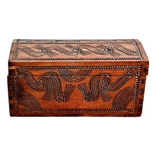 19th-Century Chip-Carved Folk Art Pine Chest For Sale