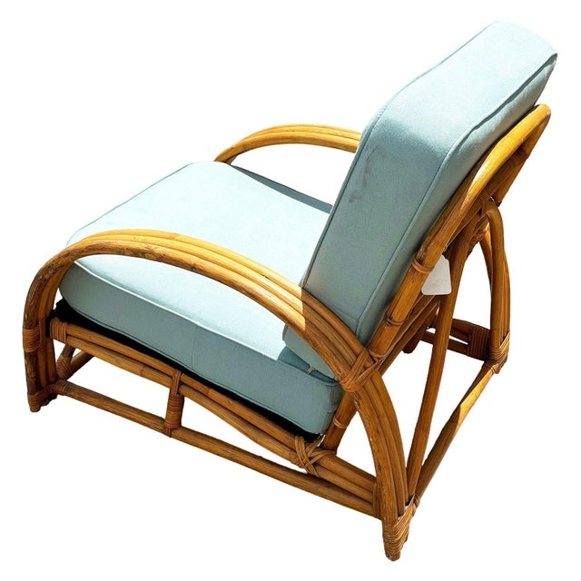 1950s Restored Rattan Triple-Strand Half Moon Arm Lounge Chair W/ Arched Back For Sale - Image 4 of 6