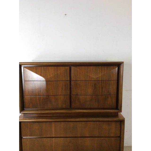 United Furniture Corporation Mid Century Modern Highboy Dresser With Diamond Fronts by United Furniture For Sale - Image 4 of 15