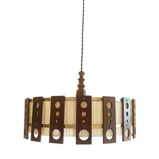 Scandinavian Teak and Fabric Pendant Light, 1960 For Sale