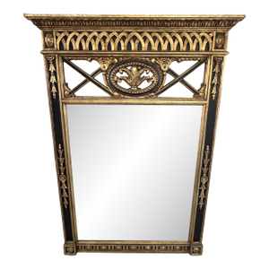 Vintage 1980s Neoclassical Beveled Mirror: Giltwood & Metal, Carved Urn & Swag
