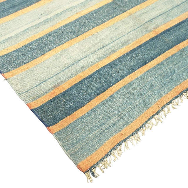Traditional Vintage Dhurrie Rug in Bluewith Stripes, From Rug & Kilim For Sale - Image 3 of 5