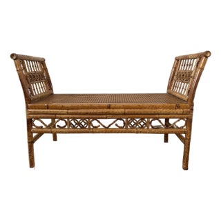 Vintage Bamboo & Rattan Caned Bench - Brighton Pavilion Style For Sale