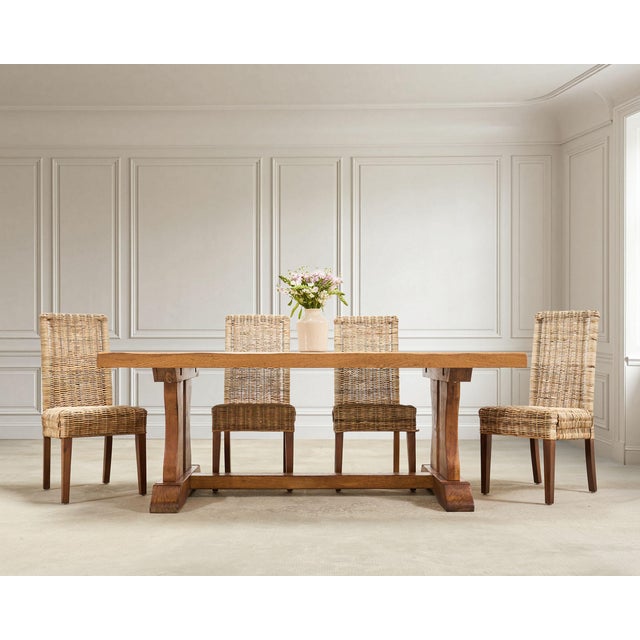 A rustic country French Provincial farmhouse dining table crafted from solid oak measuring 6.5 feet long. The table...