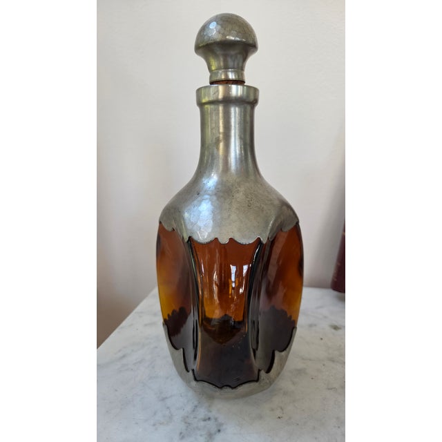 Mid 20th Century Royal Holland Daalderop Amber Glass and Pewter Decanter For Sale - Image 10 of 18