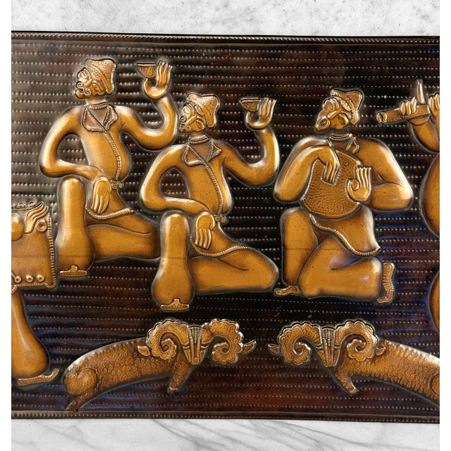 Late 20th Century Vintage Abstract Soviet Folk "Men Playing Instruments" Copper Wall Art For Sale - Image 5 of 8