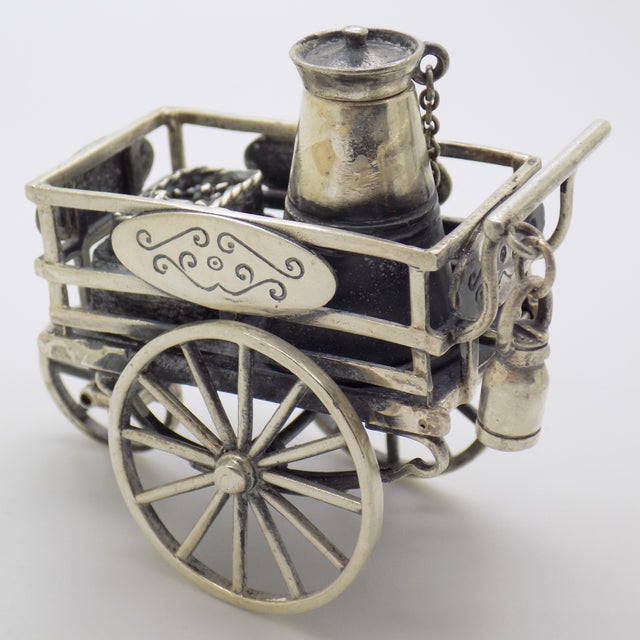 1980s Vintage Italian Handmade Sterling Silver 925 Street Cart Figurine from Medusa-Oro, 1980s For Sale - Image 5 of 13