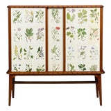 Swedish Modern, Nordens Flora Cabinet, Mahogany, Lithographs, Sweden, 1940s For Sale