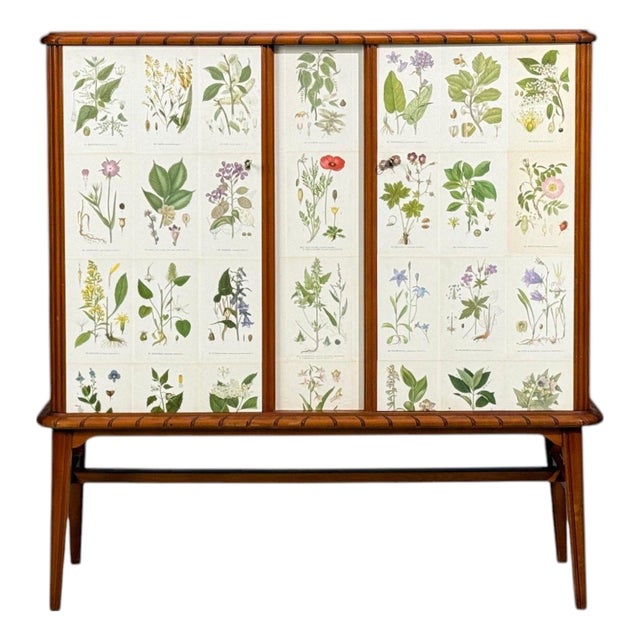 Swedish Modern, Nordens Flora Cabinet, Mahogany, Lithographs, Sweden, 1940s For Sale