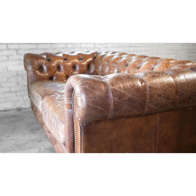 Restoration Hardware Distressed Cigar Leather Kensington Luxe Sofa For Sale - Image 16 of 17