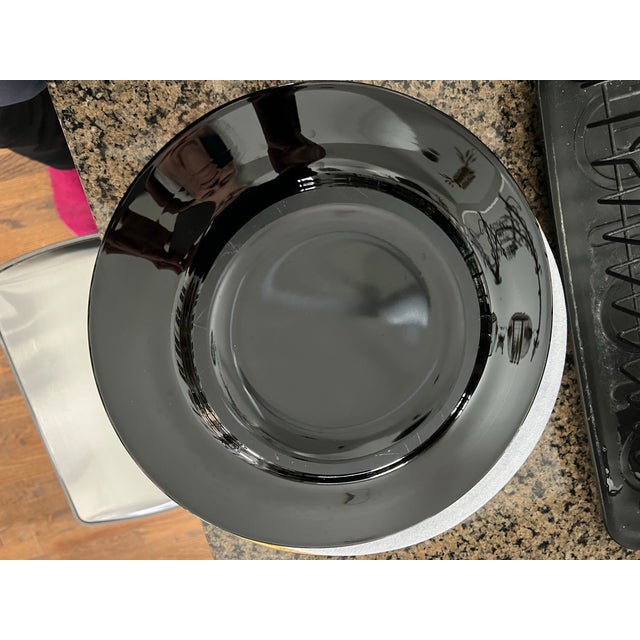 Glass Antique Neoclassical Black Glass Charger With Hand-Applied Gilt Cornucopia Decoration,set of 10f For Sale - Image 7 of 9