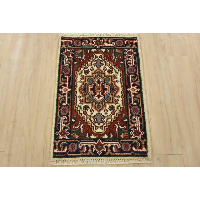 Tribal Heriz Rug 2′ X 3’1” Ivory Wool Traditional Hand-Knotted Oriental Carpet For Sale - Image 3 of 8