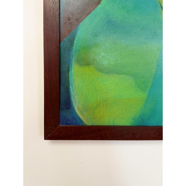 Late 20th Century Framed Original Abstract Acrylic Painting Teal Green Still Life Art, Wood Frame For Sale - Image 14 of 14
