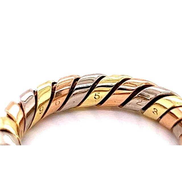 Metal Bvlgari Tubogas 18k Tri-Color Gold Band Ring Size 6.5 For Sale - Image 7 of 7