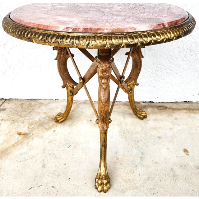 Gueridon Table Patinated and Gilt-Bronze With Marble Top For Sale - Image 4 of 11