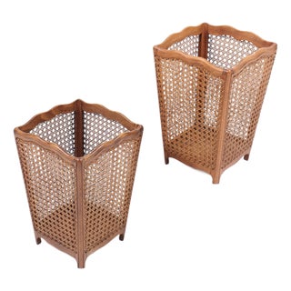Wastebaskets with French Cane by attributed to Frits Henningsen, 1950s, Set of 2 For Sale
