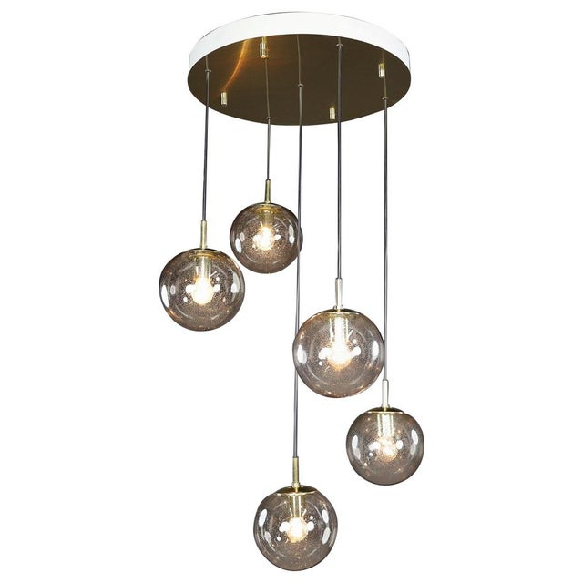 Mid-Century Cascade with 5 Smoked Hand-Blown Globes attributed to Glashütte Limburg, 1970s For Sale - Image 11 of 11