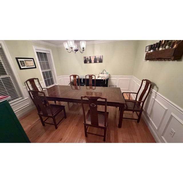 Brown 1980s Attributed Henredon Dining Room Table and Chairs For Sale - Image 8 of 12