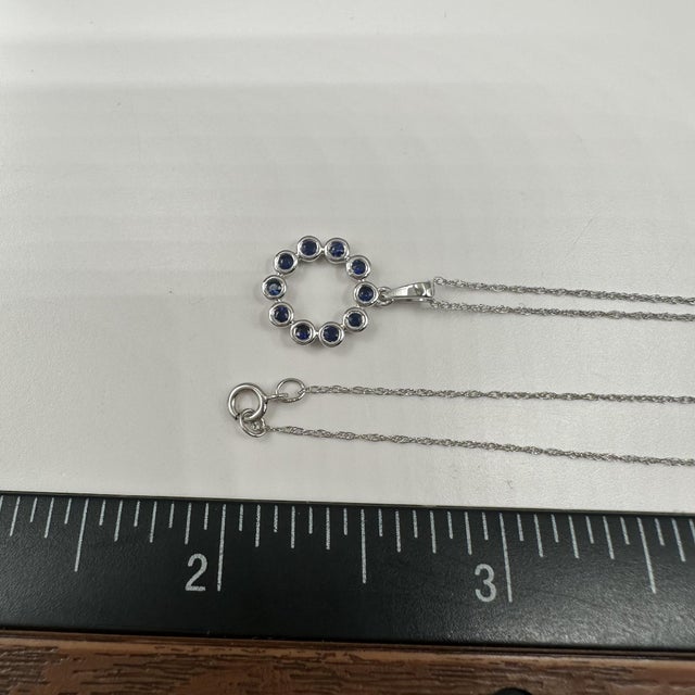 Early 21st Century Bezel Set Blue Sapphire Necklace in 10kt White Gold, 18", New For Sale - Image 5 of 5