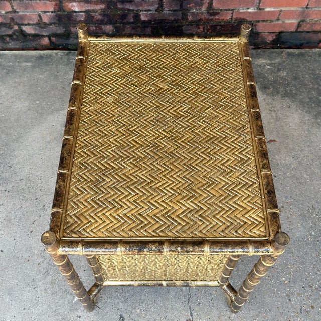 1970’s Faux Tortoiseshell Bamboo Herringbone Rattan Cabinet - Newly Painted For Sale - Image 10 of 12
