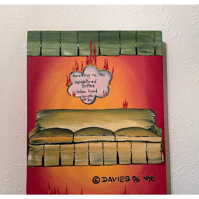 1990s 1990s Original Signed Sally Davis "Painting No. 941, Jackie O Sofa" Acrylic Painting on Canvas For Sale - Image 5 of 11