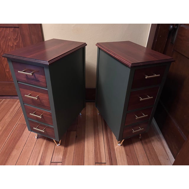 A matched pair of vintage pieces fully transformed through a careful restoration into cohesive, functional nightstands —...