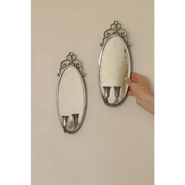 Mid-Century Swedish Pewter Sconces with Mirror by Svenskt - Tenn, Set of 2 For Sale - Image 13 of 13