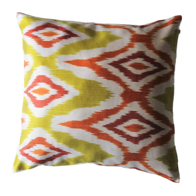 Contemporary Silk Ikat Bohemian Throw Pillow For Sale - Image 9 of 9