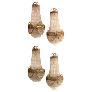 Louis XVI Style, Wall Sconces, Basket Form, Gilt Bronze, Crystal, France, 1940s