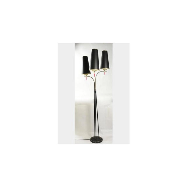 Standing floor lamp from the 1960s in metal paint and brass. Three lights. h: 178 cm, d: 55cm. European Plug (up to...