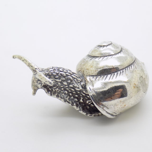 Italian Vintage Italian Handmade Genuine Sterling Silver Life Size Snail Solid Figurine Sculpture For Sale - Image 3 of 11