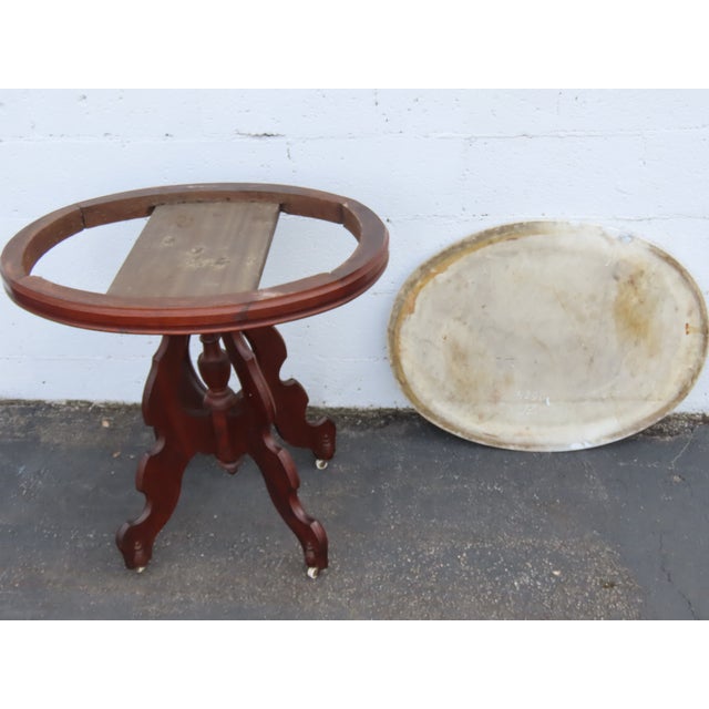 Late 1800s Victorian Eastlake Marble Top Carved Side Table 6900 For Sale - Image 11 of 18