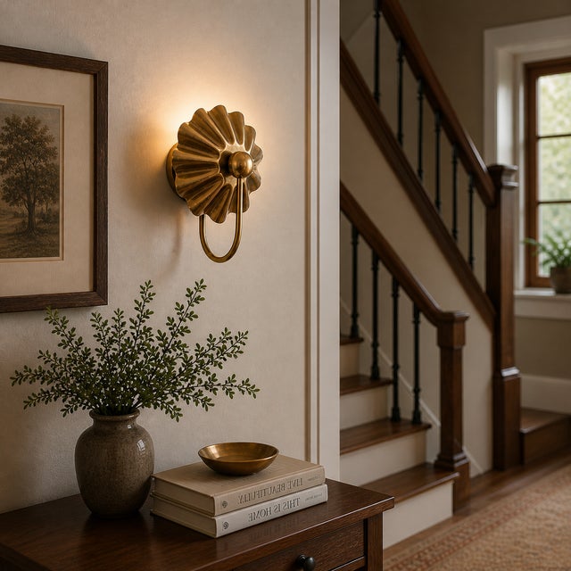 Vintage Brass Wall Sconce Light, Handmade Antique Brass Flower Wall Lamp, Mid Century Shell Sconce Bedroom Bedside Hallway Entryway Lighting For Sale - Image 13 of 13