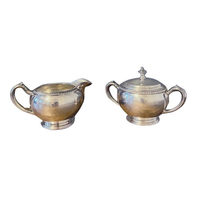1940s Oneida Silver Plate Sugar Bow & Creamer For Sale