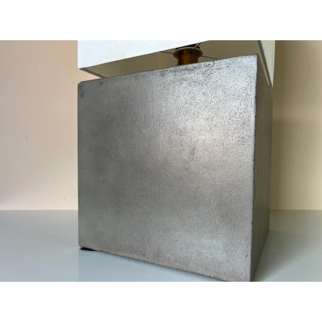 Modern Concrete Cube Table Lamp W/ Shade/ Sold For Sale - Image 4 of 12