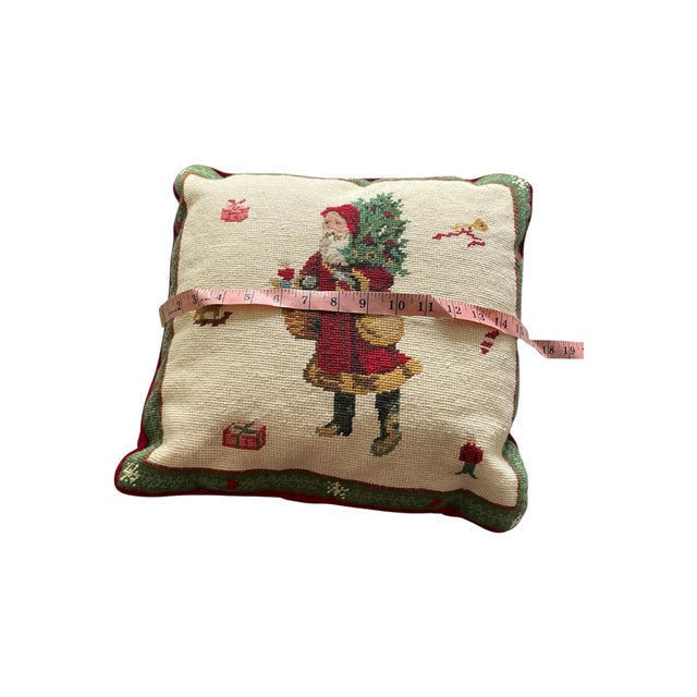 Vintage Needlepoint Christmas Santa Claus St. Nicholas Pillow For Sale - Image 4 of 4