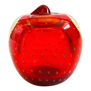 Vintage Art Glass Apple Paperweight With Controlled Bubbles For Sale
