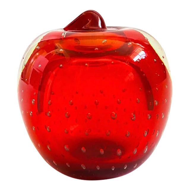 Vintage Art Glass Apple Paperweight With Controlled Bubbles For Sale