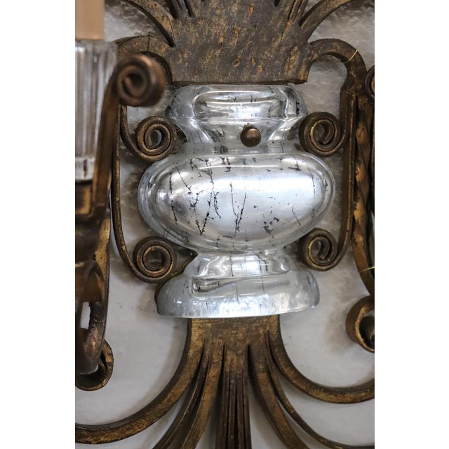 Gilded Iron and Crystal Sconces from Maison Baguès, 1950s, Set of 2 For Sale - Image 6 of 18