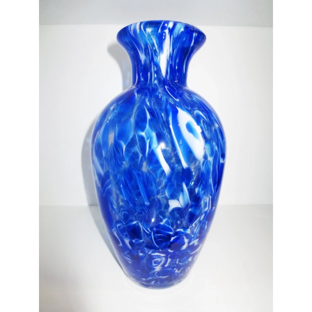 American 2000s Cobalt Blue Art Glass Vase For Sale - Image 3 of 9