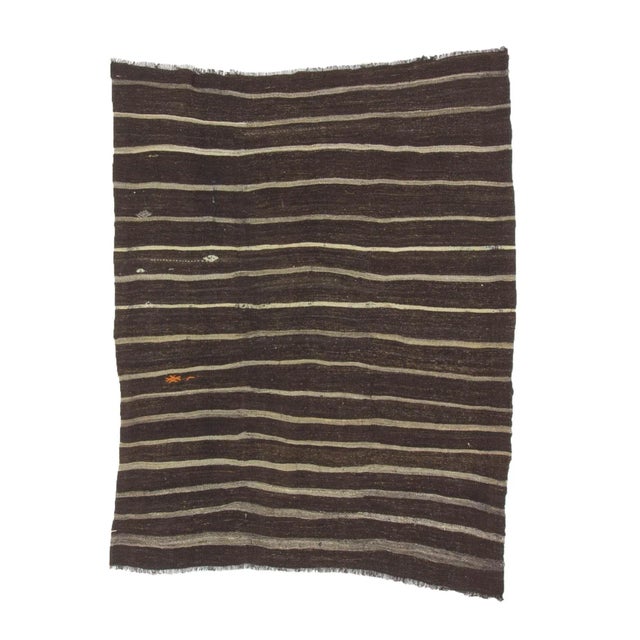Textile 1960s Vintage Striped Brown Kilim Rug- 6′7″ × 8′8″ For Sale - Image 7 of 7