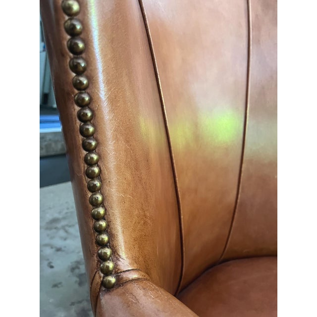 Wood 20th Century French Country Style Leather Wingback Armchair For Sale - Image 7 of 13