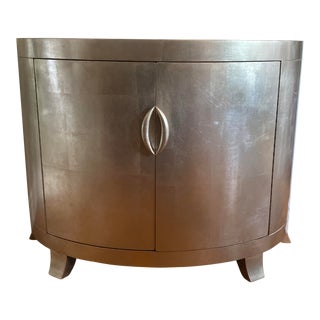 1990s Postmodern Silver Leaf Demilune Bar Cabinet For Sale