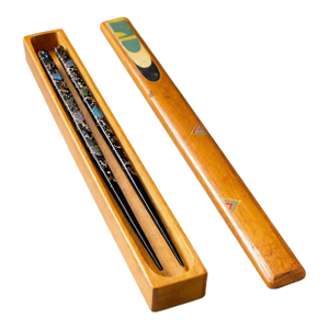 Vintage Japanese Teak Chopsticks Box With Mop Inlay Lacquer Chopsticks