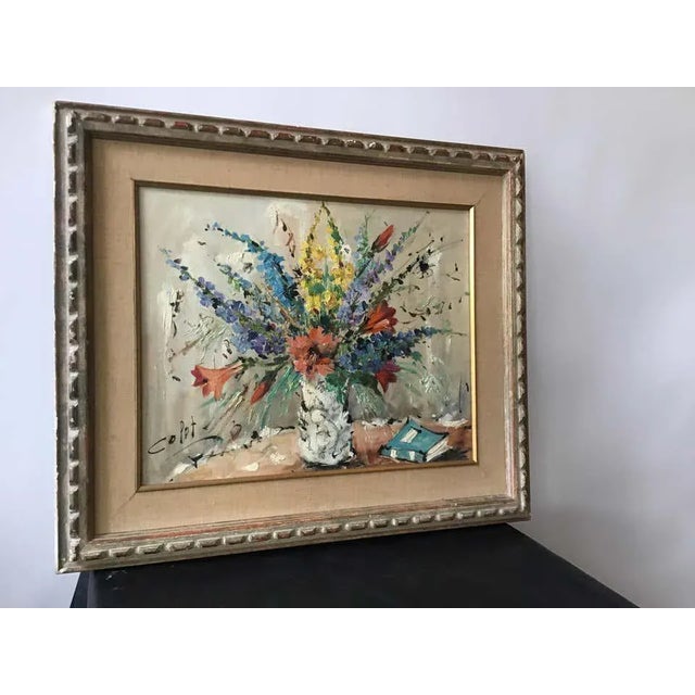 Mid-Century Modern 1950s Floral Painting Oil On Canvas For Sale - Image 3 of 6