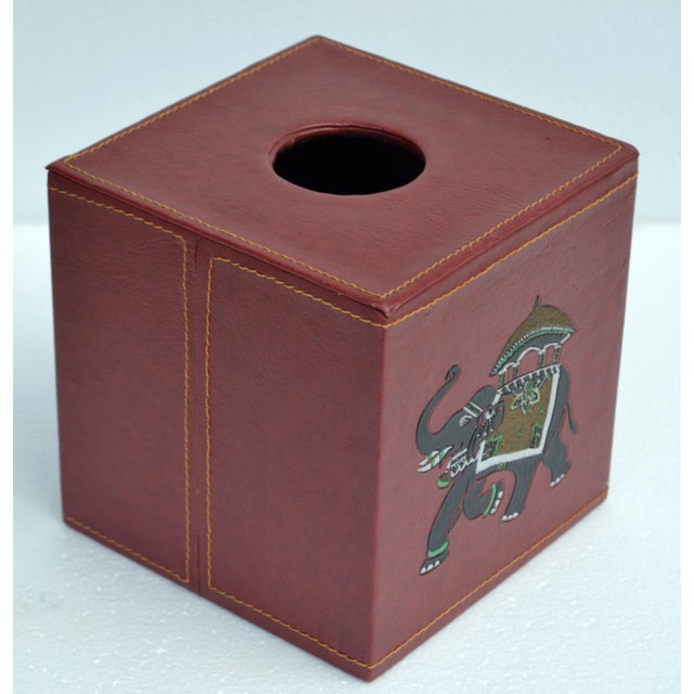 Late 20th Century Burgundy Embossed Leather Elephant Tissue Box Kleenex Cover For Sale - Image 12 of 18