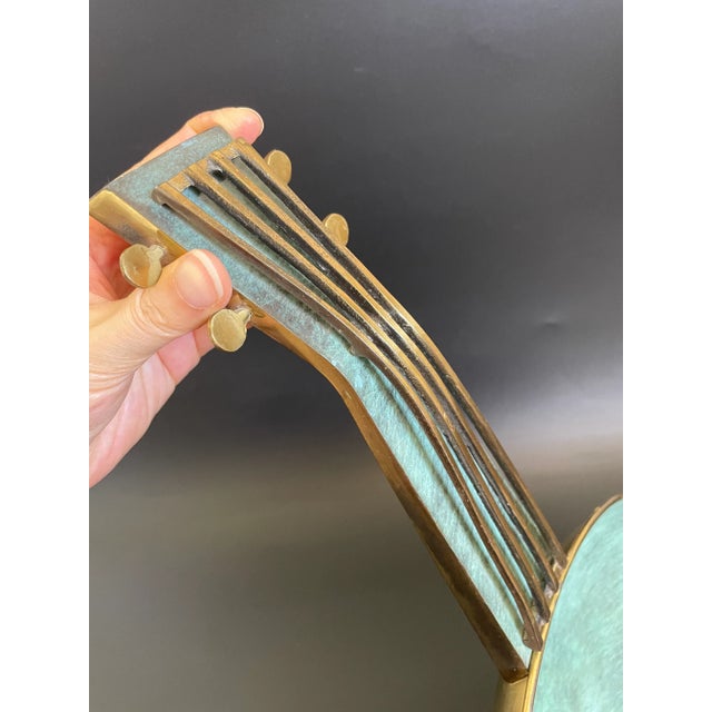 Metal Vintage Israeli Verdigris Enameled Brass Violin Viola Serving Tray Centerpiece For Sale - Image 7 of 11