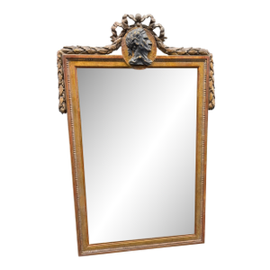 French Louis XVI Neoclassical-Style Carved Mirror With Classical Profile Medallion