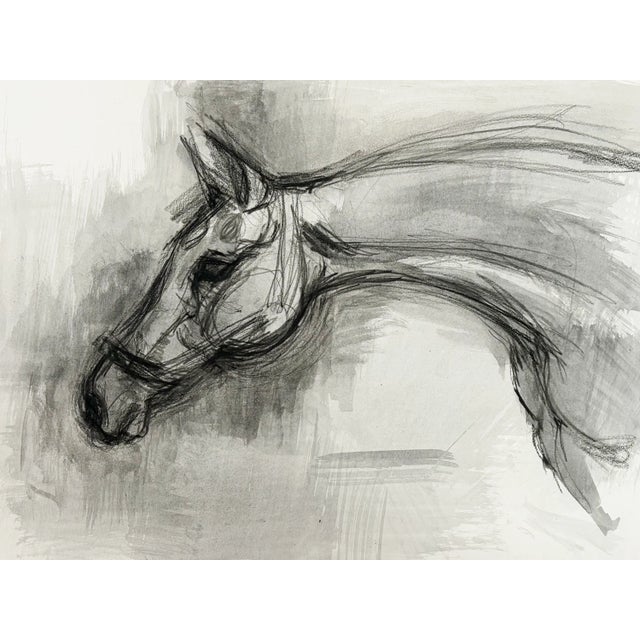 1990s Vintage Abstract Horse Painting Contemporary "Horse Portrait Study in Black and White" Mixed Medium on Paper, 1990s " For Sale - Image 5 of 5
